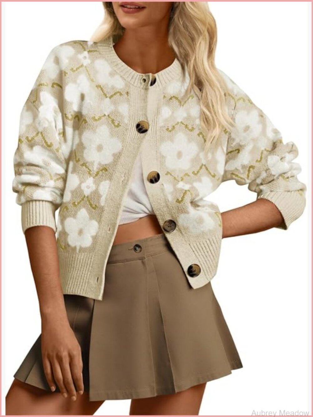 Floral Long Sleeve Cardigan Open Front Button Down Knit Retro Sweater Coat - Picture 1 of 7